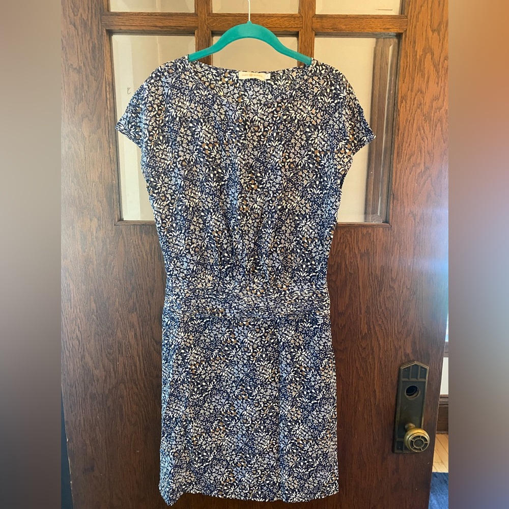 Tory Burch Navy and White Floral Silk Midi Dress